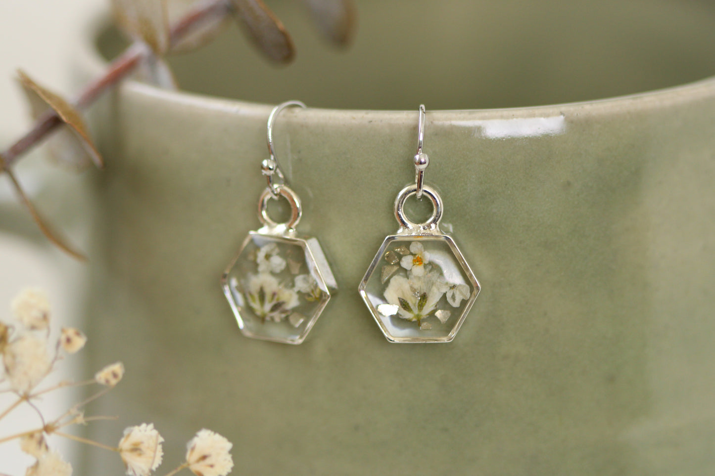 Custom Silver Preservation Earrings -- Choose Your Shape -- | Handmade Custom Resin Jewelry with your Flowers, Ashes, Pet Hair