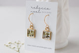 Gold Mini Square Moss and Lichen Earrings