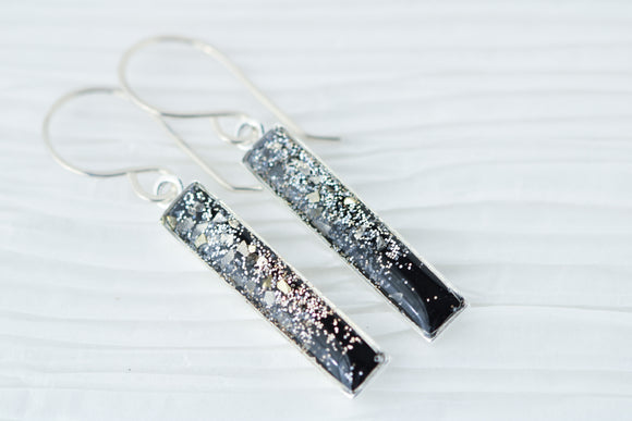 Silver and Black Sparkly Bar Earrings