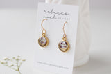 Mini Gold Circle Earrings with Flower Petals and Gold Flakes