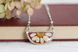 Burgundy and Silver Flower Half Moon Necklace