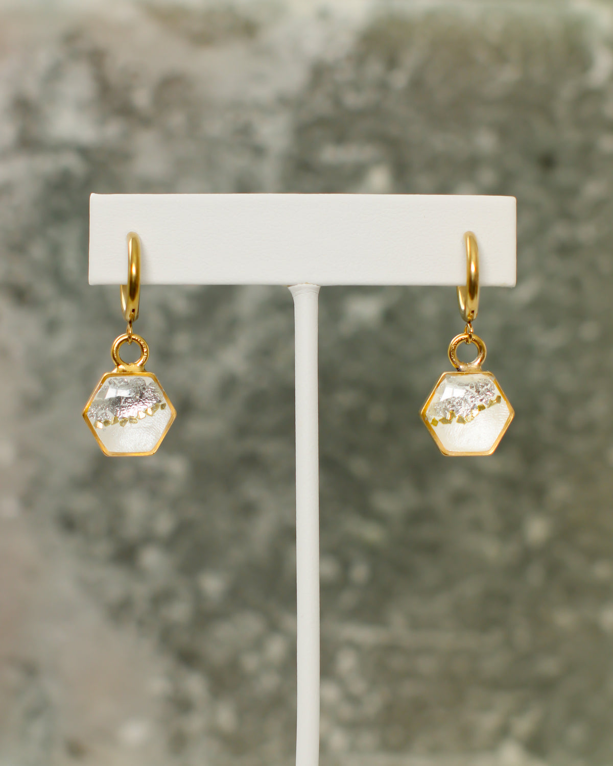 Gold Hexagon Shimmer Two Tone Hoop Earrings