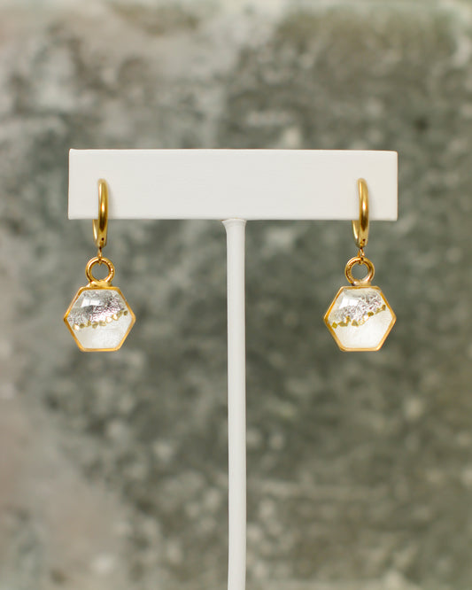 Gold Hexagon Shimmer Two Tone Hoop Earrings