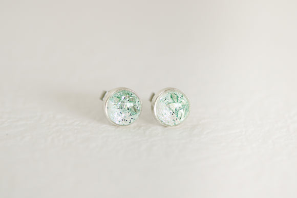 Silver and Aqua Shimmer Stud Earrings