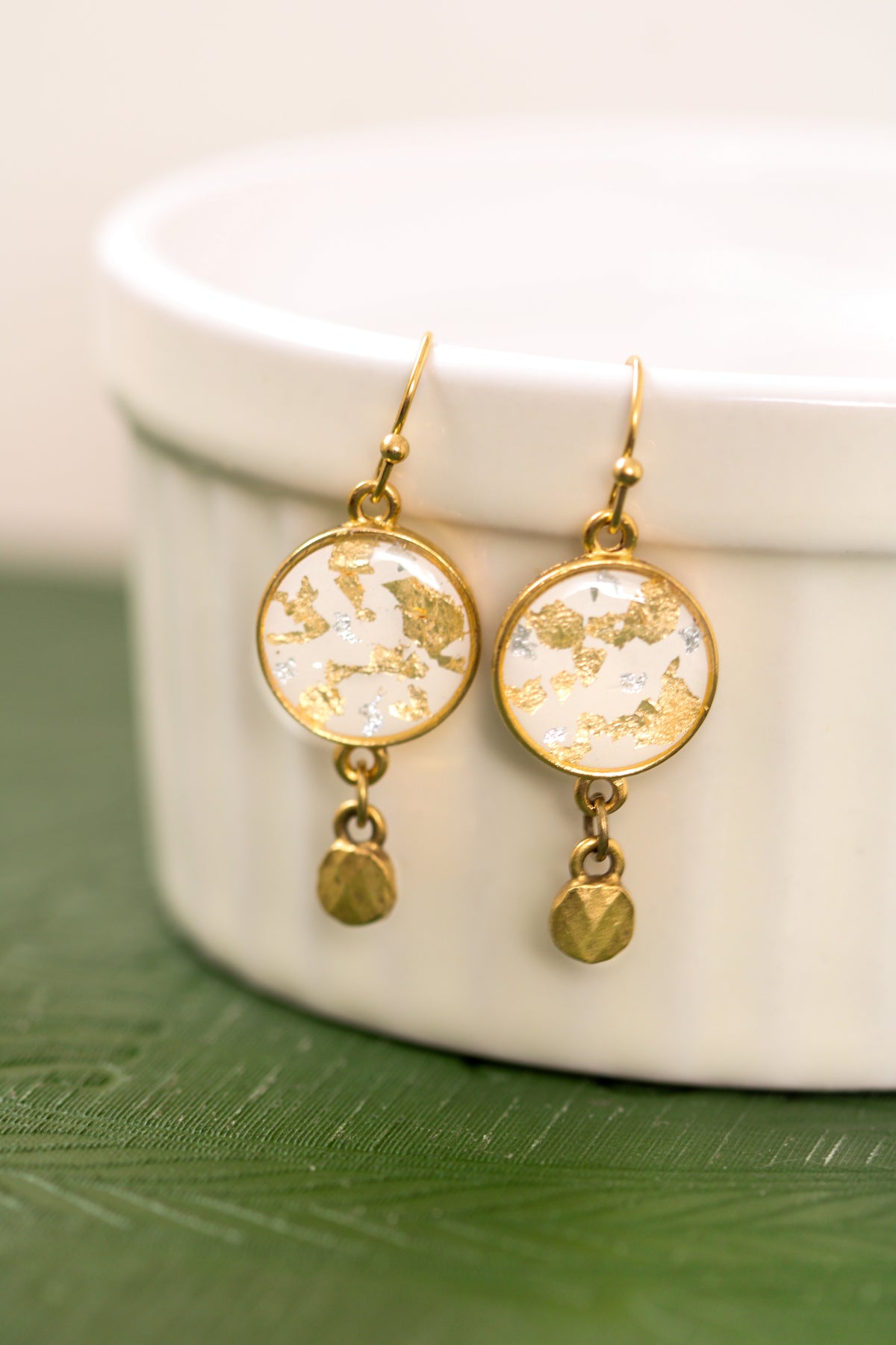 handmade gold two tone earrings resin and clay 