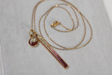 Gold and Burgundy Long Sparkly Bar Necklace