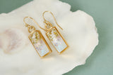 Gold Glittery Rectangle Dangle Earrings with Butterflies | Handmade Resin and Clay Ethereal Earrings