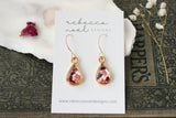 Dried Rose Petal Teardrop Earrings in Gold