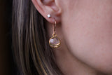 Mini Gold Circle Earrings with Flower Petals and Gold Flakes