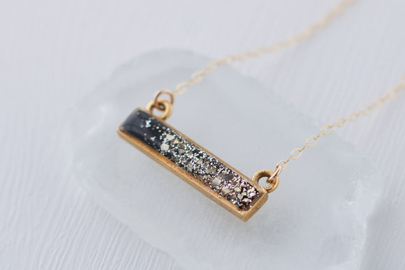 Black and Gold Sparkly Bar Necklace