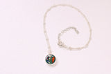 Green and Silver Botanical Floral Circle Necklace | Handmade Resin and Flower Necklace