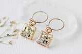 Gold Mini Square Moss and Lichen Earrings