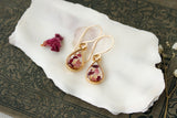 Dried Rose Petal Teardrop Earrings in Gold