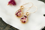 Dried Rose Petal Teardrop Earrings in Gold