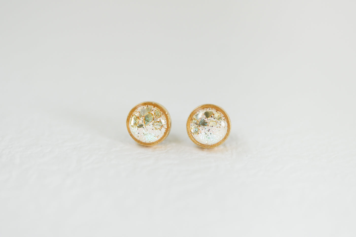 Gold and White Shimmer Stud Earrings