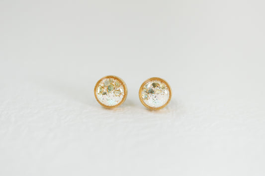 Gold and White Shimmer Stud Earrings
