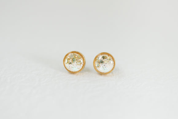 Gold and White Shimmer Stud Earrings