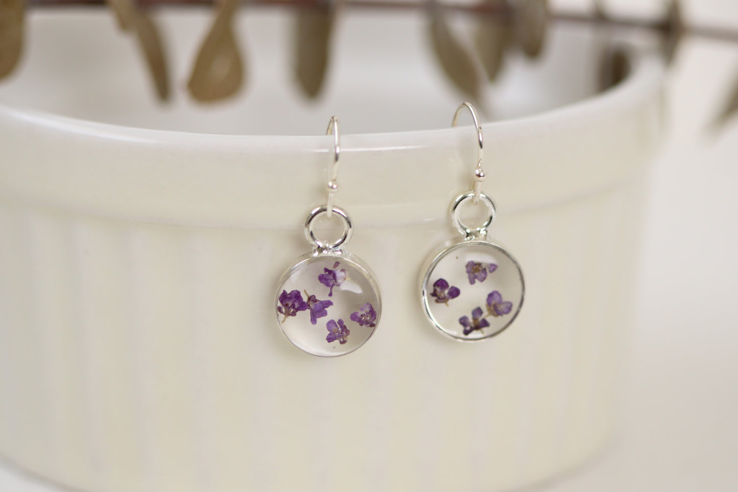 Custom Silver Preservation Earrings -- Choose Your Shape -- | Handmade Custom Resin Jewelry with your Flowers, Ashes, Pet Hair