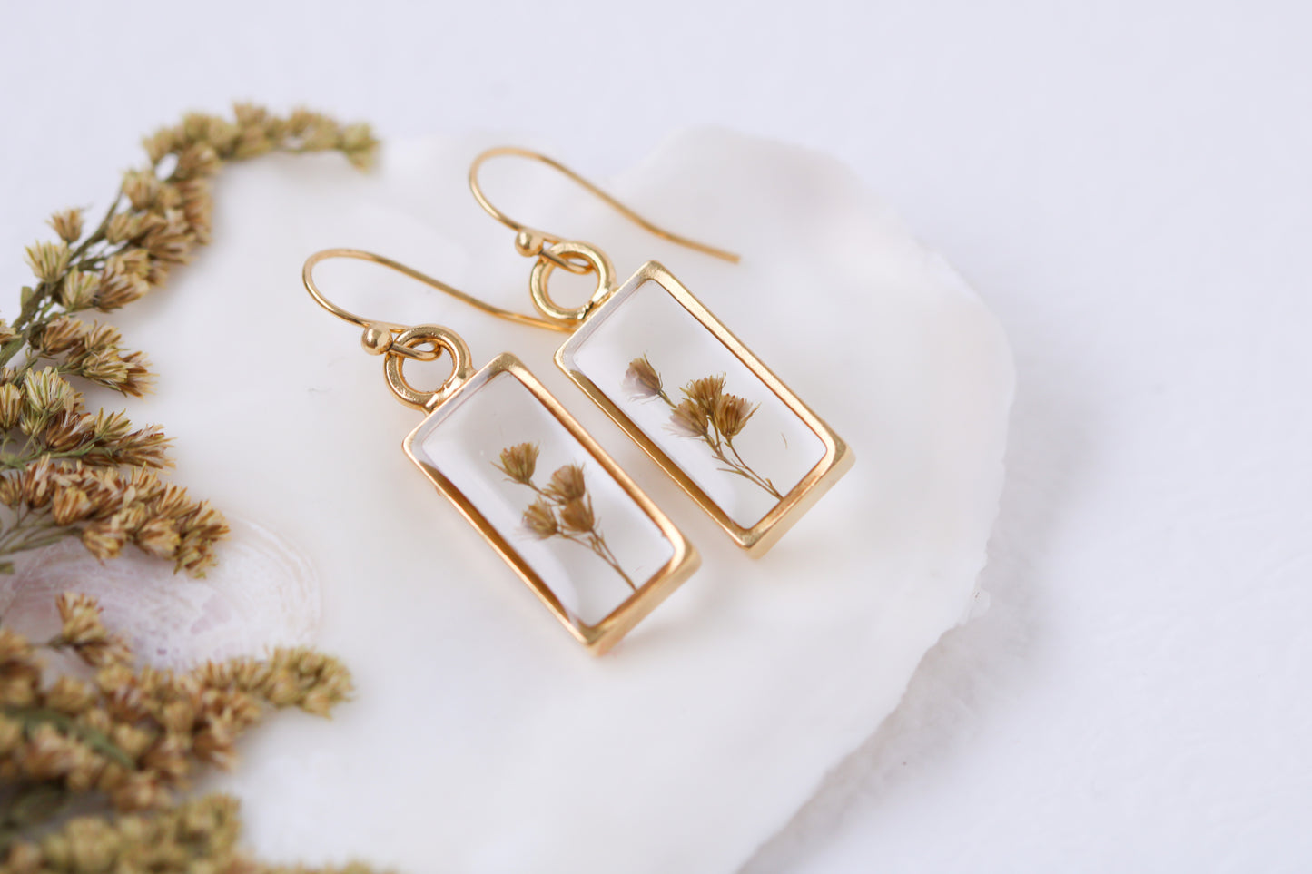 Custom Gold Preservation Earrings -- Choose Your Shape -- | Handmade Custom Resin Jewelry with your Flowers, Ashes, Pet Hair