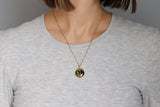 Gold Circle Necklace Black with Plants
