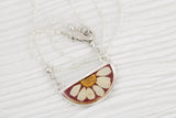 Burgundy and Silver Flower Half Moon Necklace
