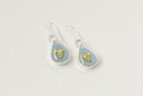 Light Blue and Silver Teardrop Earrings with Yellow Yarrow | Handmade Resin and Flower Earrings