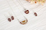 Burgundy Silver Oval Earrings with Flowers