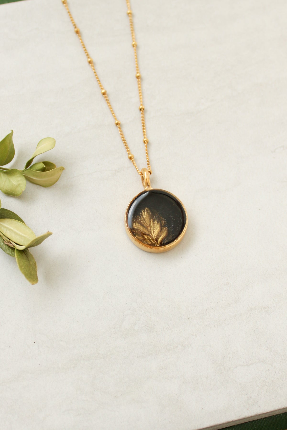 Black and Gold Leaf Imprint Necklace