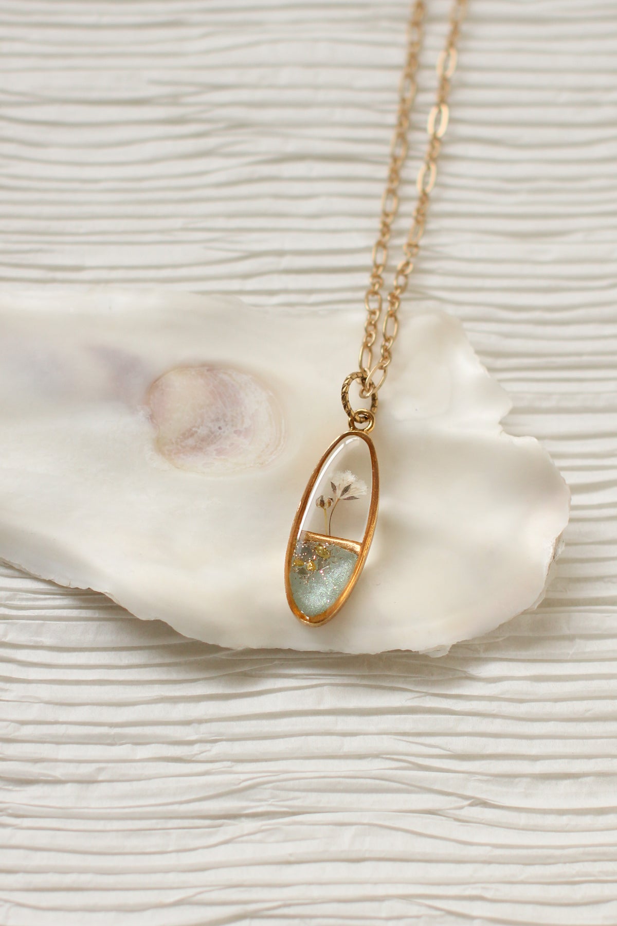 Gold and Sage Green Floral Necklace | Handmade Jewelry with Flowers