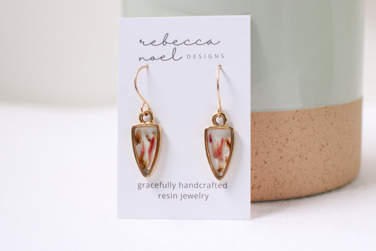 Gold Arrowhead Earrings with Pink Flowers