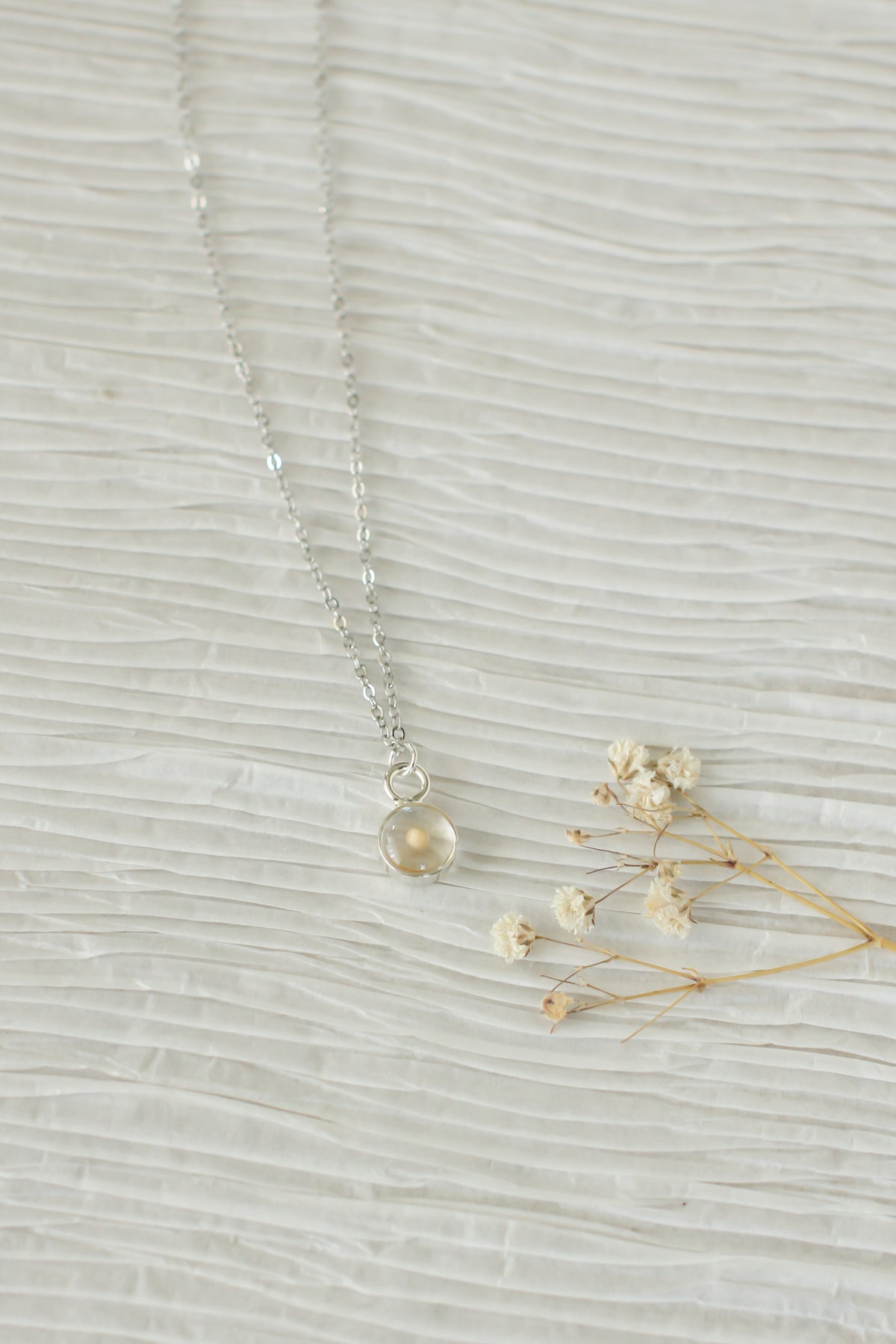 Tiny Circle Mustard Seed Necklace in Silver or Gold - Handmade Resin Necklace - Christian Jewelry