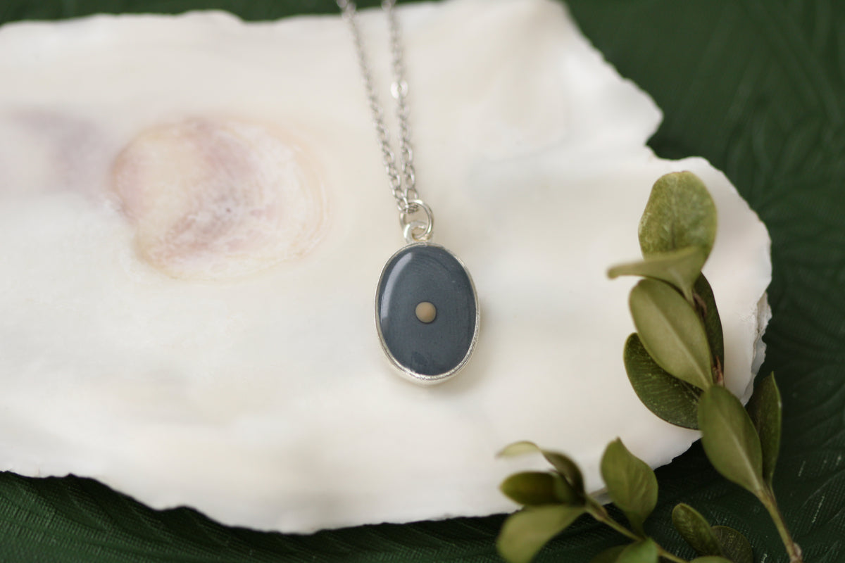 Oval Blue Mustard Seed Necklace in Silver or Gold - Handmade Resin Jewelry - Christian Jewelry