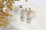 Silver and Light Blue Clutch Earrings with Flower | Handmade Resin and Flower Earrings
