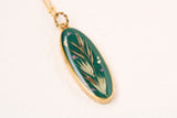 Dark Green Oval Botanical Necklace in Gold