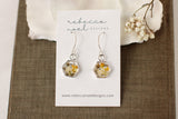 Yellow Wildflowers Silver Hexagon Earrings