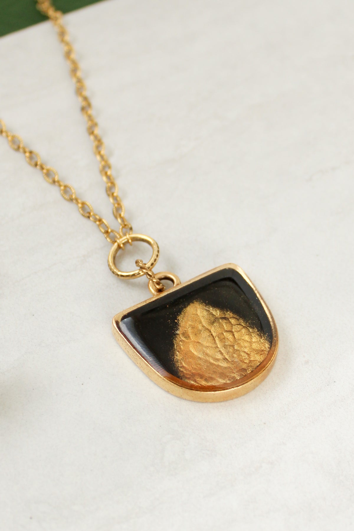 Black and Gold Statement Leaf Imprint Necklace