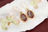 Burgundy Gold Oval Earrings with Flowers