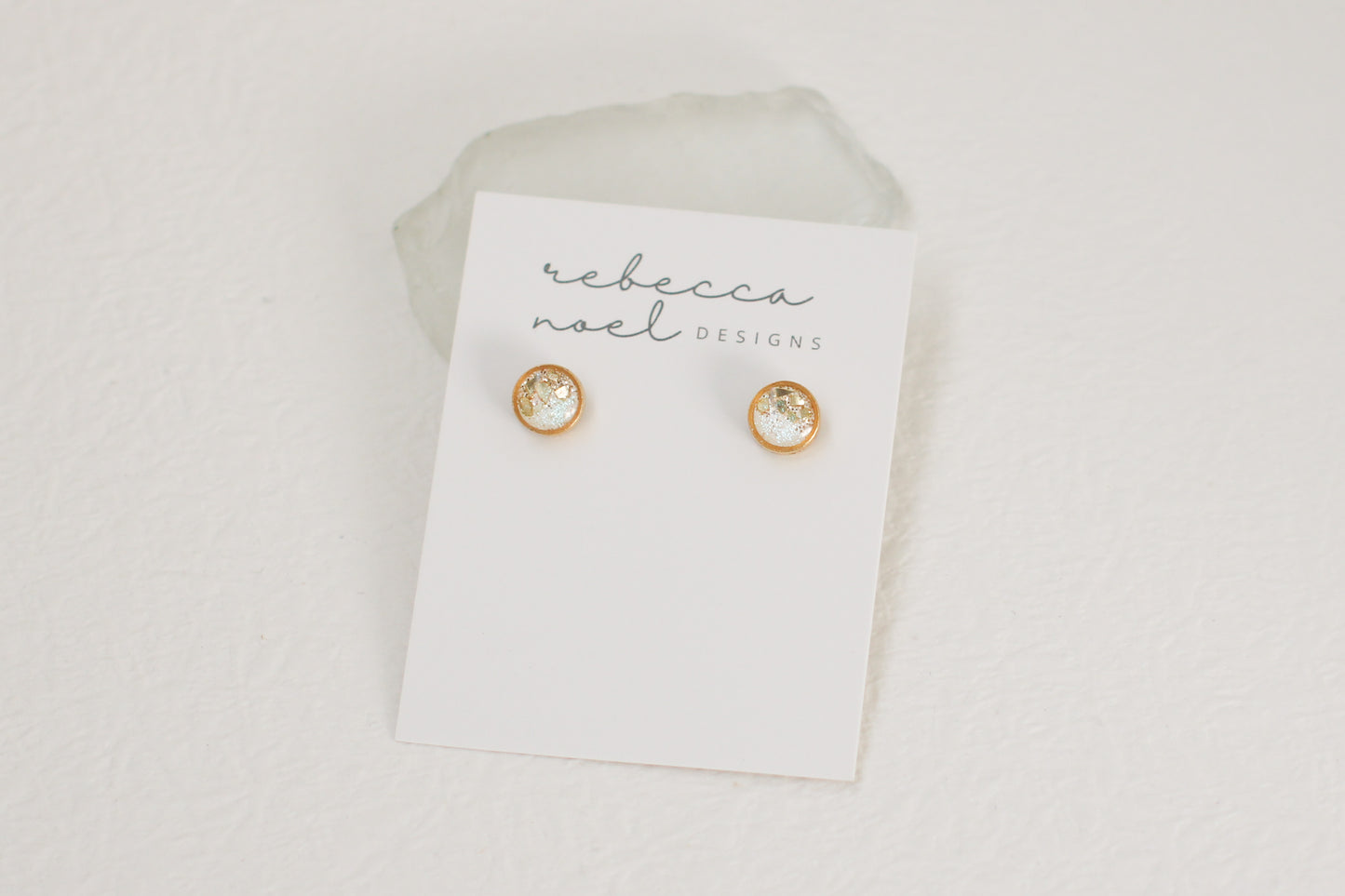 Gold and White Shimmer Stud Earrings