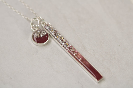 Silver and Burgundy Long Sparkly Bar Necklace