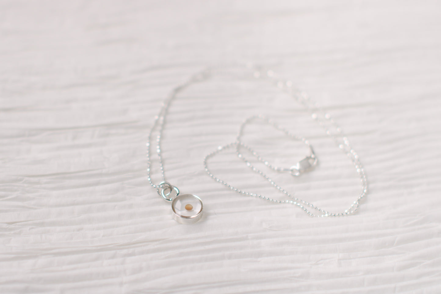 Tiny Circle Mustard Seed Necklace in Silver or Gold - Handmade Resin Necklace - Christian Jewelry