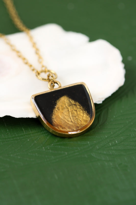 Black and Gold Statement Leaf Imprint Necklace
