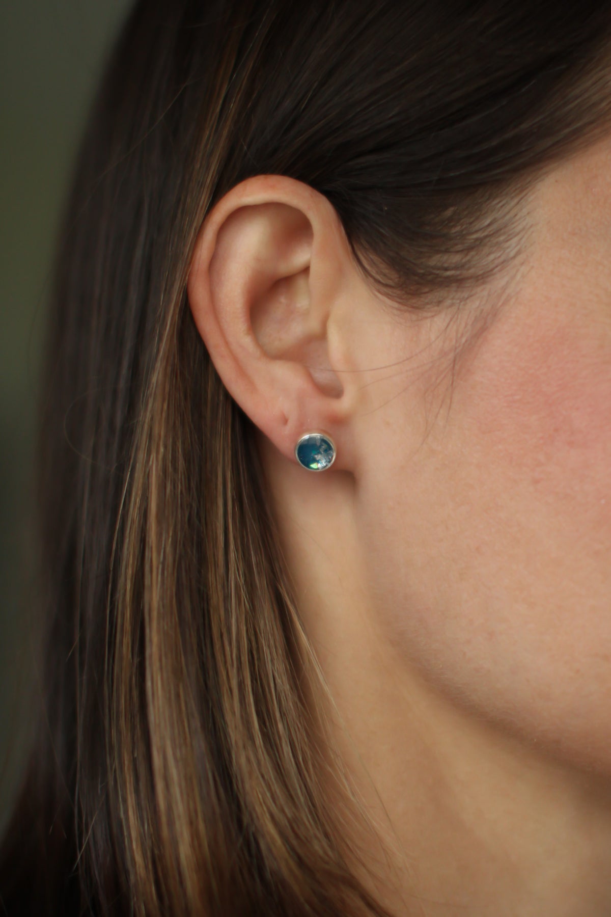 Blue Shimmer Stud Earrings | Handmade Clay and Resin Earrings