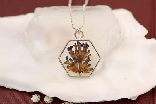 Silver Lavender Hexagon Necklace