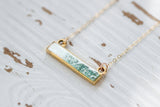 Aqua and Gold Sparkly Bar Necklace