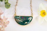 Dark Green Half Moon Botanical Necklace