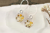 Silver Mini Hexagon Earrings with Yellow Flower Mix