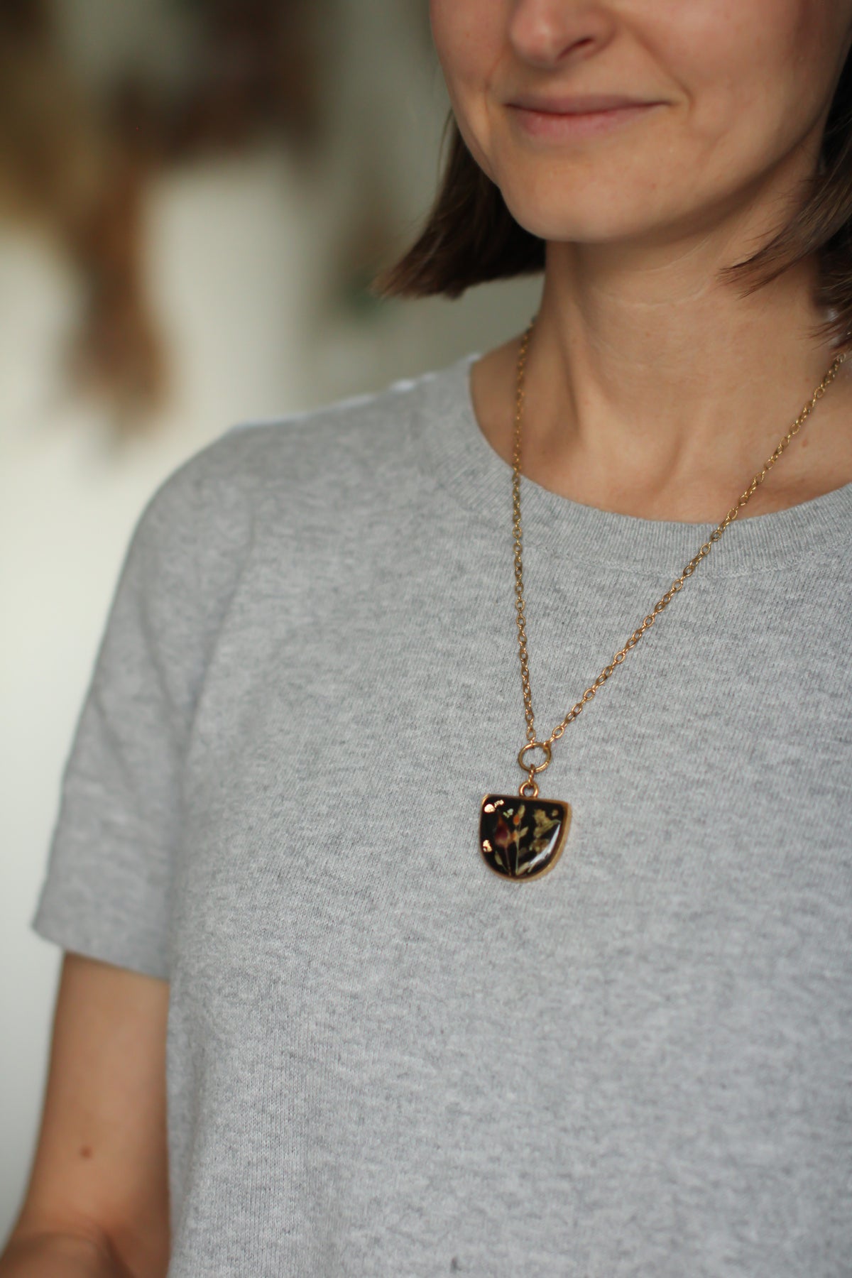 Black and Gold Statement Leaf Imprint Necklace