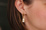 Gold and White Clutch Hoop Earrings with Tiny Flower | Handmade Resin and Flower Earrings