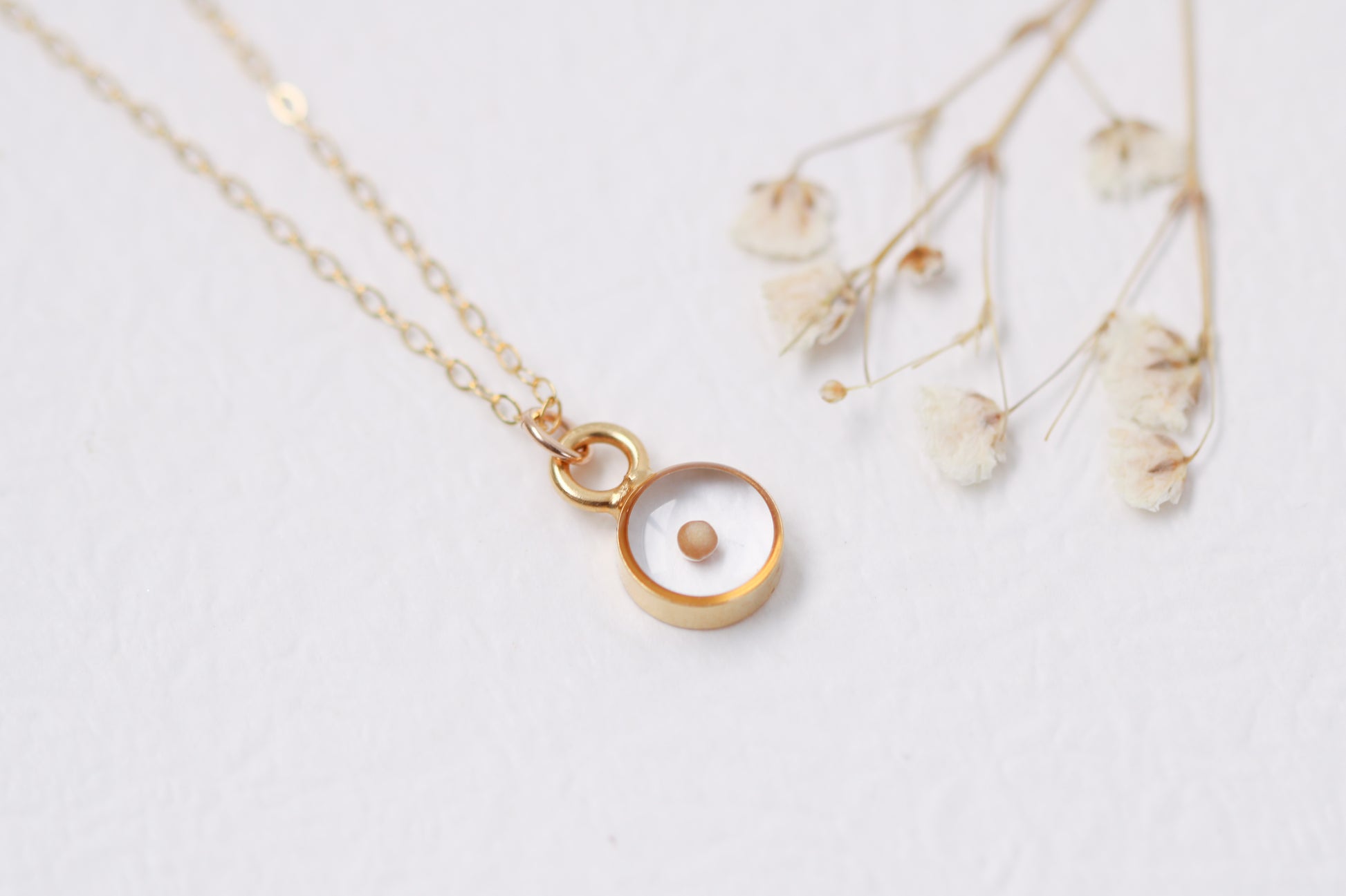 mustard seed necklace circle in gold clear resin, handmade resin jewelry, real mustard seed resin necklace, Christian jewelry