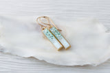 Aqua and Gold Sparkly Bar Earrings
